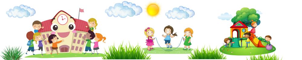 ilustracja dzieci bawiących się obok przedszkola